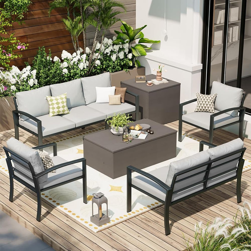 YODOLLA Outdoor Patio Furniture Sets with Two Storage Boxes Patio Furniture for Garden, Light Gray