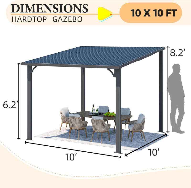 YODOLLA 10' x 10' Hardtop Gazebo, Heavy Duty Outdoor Gazebo with Galvanized Steel Sloping Roof, All Weatherproof Metal Gazebo Featuring Vertical Stripes for Patio, Backyard, and Lawns