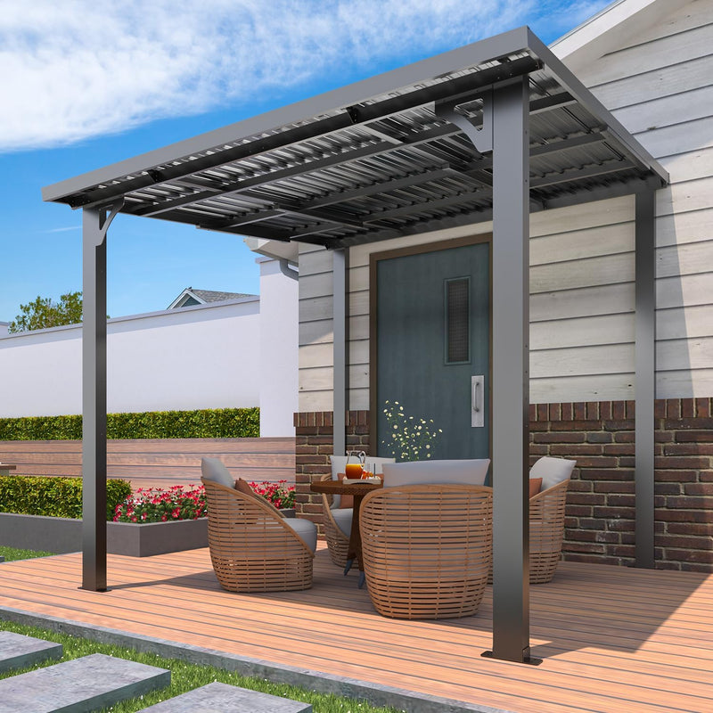YODOLLA 8' x 8' Hardtop Gazebo, Heavy Duty Outdoor Gazebo with Galvanized Steel Sloping Roof, All Weatherproof Metal Gazebo Featuring Vertical Stripes for Patio, Backyard, and Lawns