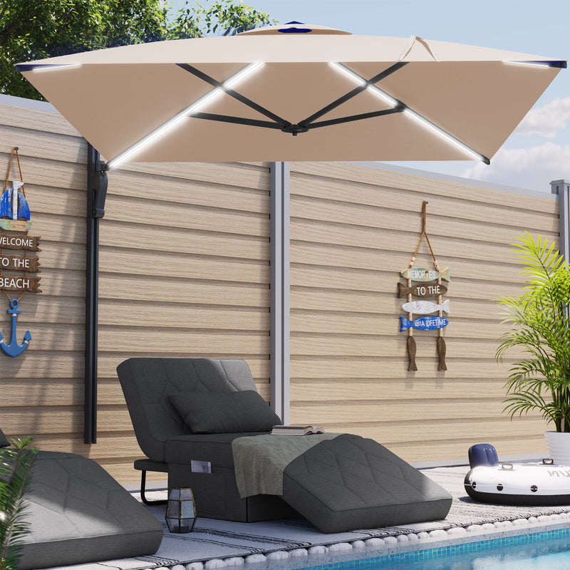 AECOJOY 10 ft Wall Mounted Patio Umbrella Outdoor Rectangle Umbrella with 180° Rotation for Outside in Beige