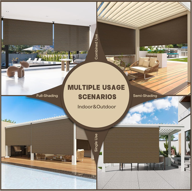 AECOJOY Outdoor Roller Shade, 6"(W) x8(H) Sun Shade Cover Canopy with 99% UV Protection, 220GSM HDPE Exterior Cordless Roll Up Shade Blinds Privacy Screen for Patio, Pergola, Gazebo, Mocha