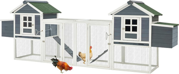 YODOLLA 123“ Large Wooden Chicken Coop with Run Wooden Hutch Poultry Cage Hen House with Nesting Boxes in Gray