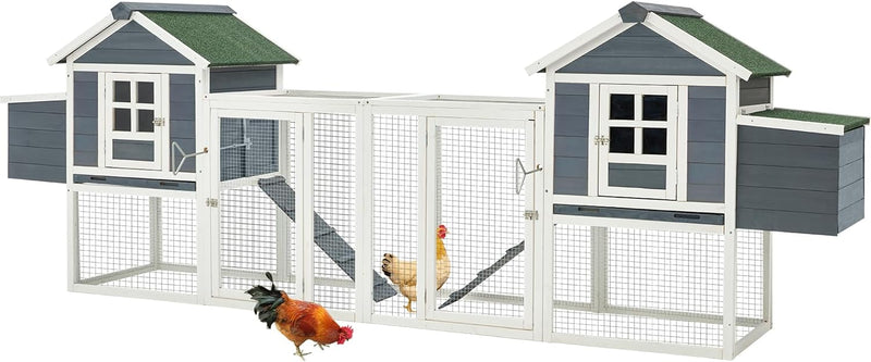 YODOLLA 123“ Large Wooden Chicken Coop with Run Wooden Hutch Poultry Cage Hen House with Nesting Boxes in Gray