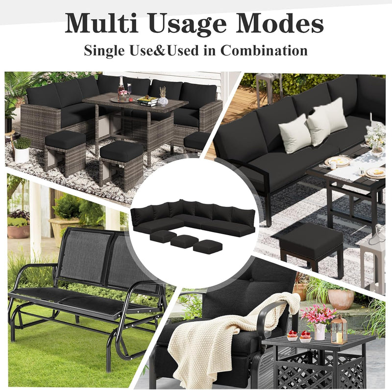 YODOLLA Outdoor Cushions, 4 inch Patio Cushions for Outdoor Furniture, Replacement Cushions Fits 7-Seats Sectional Rattan Conversation Set, Splashproof, Memory Foam Cushions and Covers (Black)
