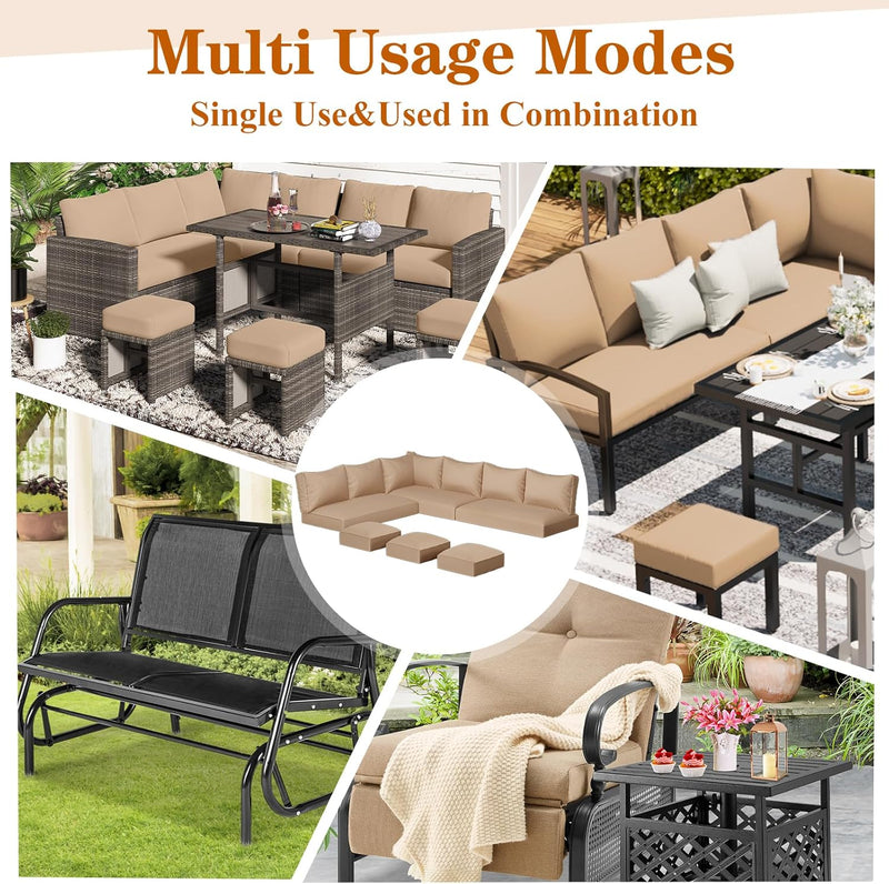 YODOLLA Outdoor Cushions, 4 inch Patio Cushions for Outdoor Furniture, Replacement Cushions Fits 7-Seats Sectional Rattan Conversation Set, Splashproof, Memory Foam Cushions and Covers (Beige)