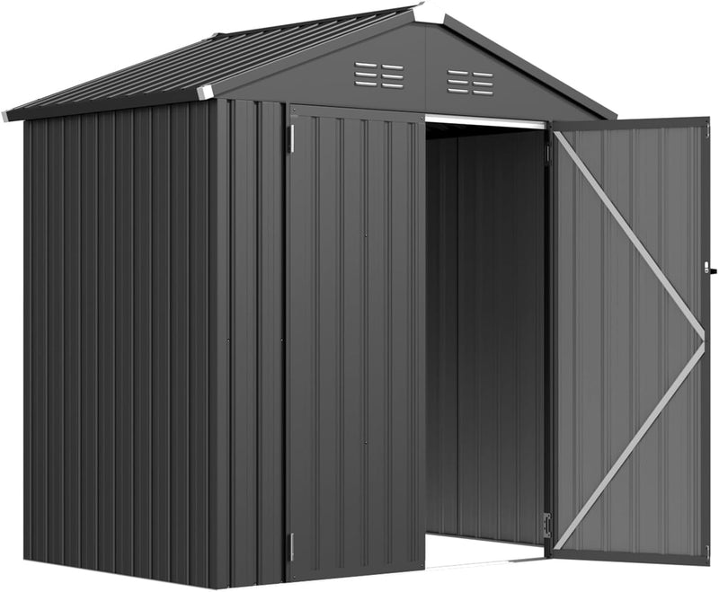 YODOLLA 6 x 4 ft. Outdoor Metal Storage Shed with Sliding Roof & Lockable Door for Backyard, Garden in Dark Gray