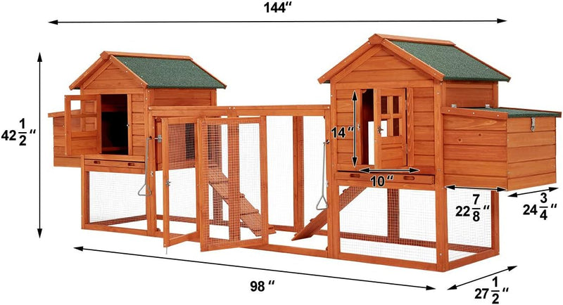 YODOLLA 123” Large Wooden Chicken Coop For 6 8 chickens Chicken Coop Clearance with Nesting Boxes