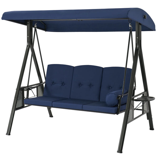 AECOJOY Steel Outdoor Patio Canopy Steel Porch Swing Chair, Dark Blue