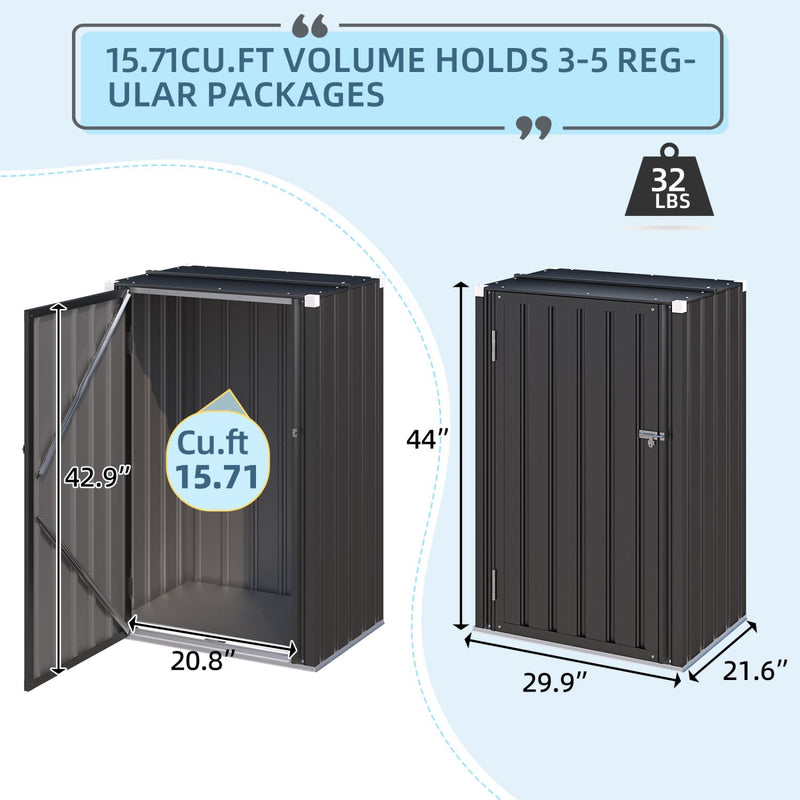 YODOLLA Outdoor Storage Cabinet with Floor & Metal Small Cabinet Waterproof & Package Delivery Boxes for Patio in Dark Grey