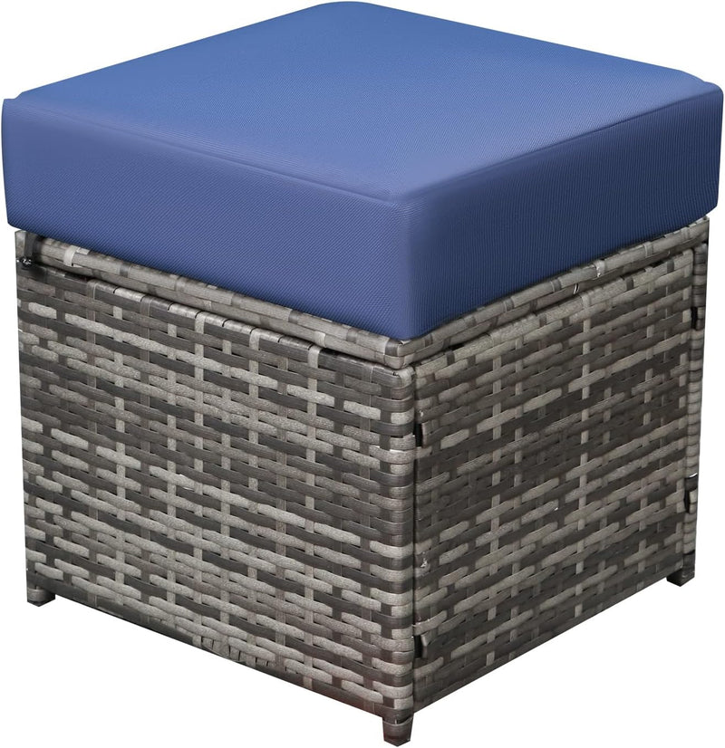 AECOJOY 7 Piece Patio Conversation Set, Outdoor Sectional Sofa Rattan Wicker Dining Furniture in Dark Blue