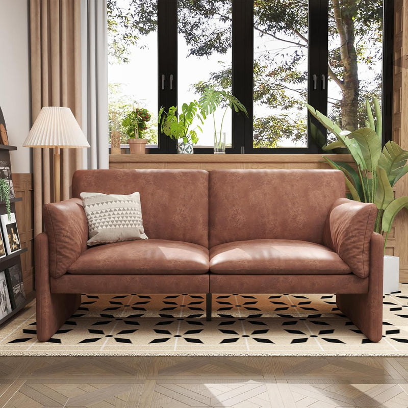 YODOLLA 68" Loveseat Sofa Couch for living room leather couch with Soft Cushions & Thick Armrests in Brown