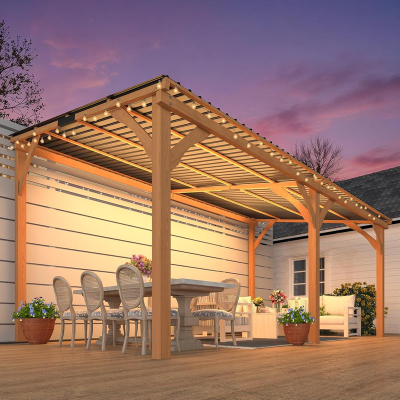 AECOJOY 16' x 10' Wood Gazebo, Outdoor Heavy Duty Wooden Pergola on Clearance, Patio Lean to Hardtop Awnings