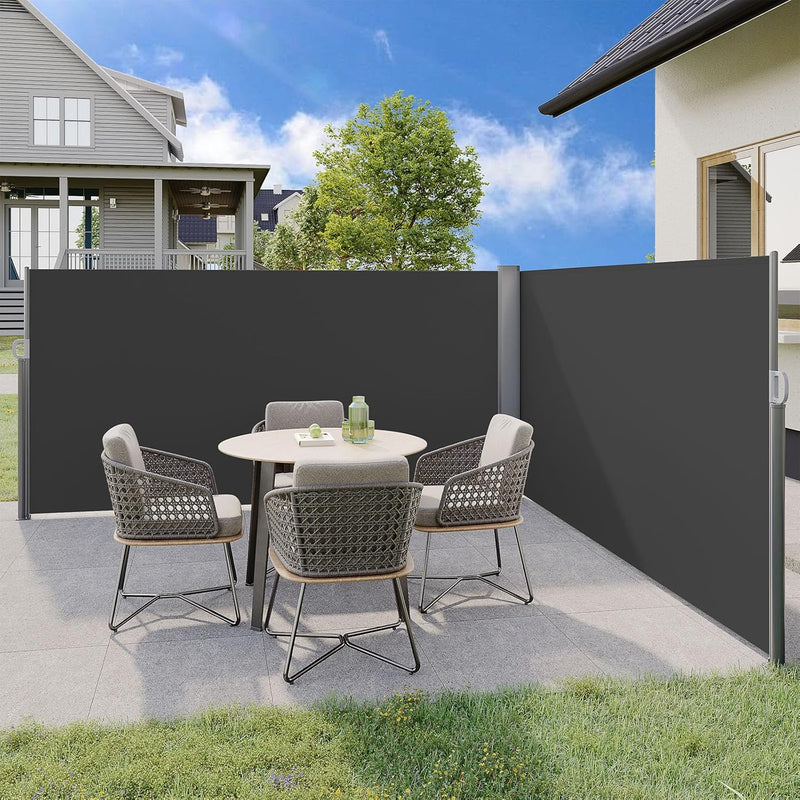 YODOLLA 236" x 63" Black Polyester Double Retractable Outdoor Privacy Screen