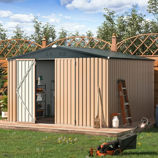 AECOJOY 10' x 10' Outdoor Metal Storage Shed GR