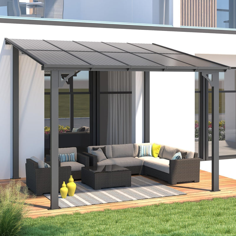 U-MAX 8' x 10' Outdoor Pergola Gazebo, Wall-Mounted Lean to Metal