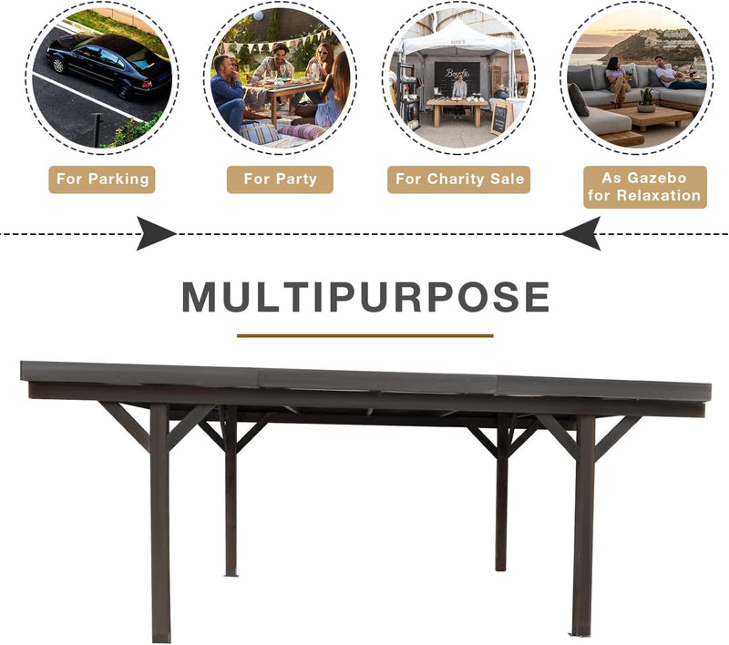 YODOLLA 17x12ft Wooden Carport Garage Outdoor Gazebo Wooden Pergola for Backyard, Coffee