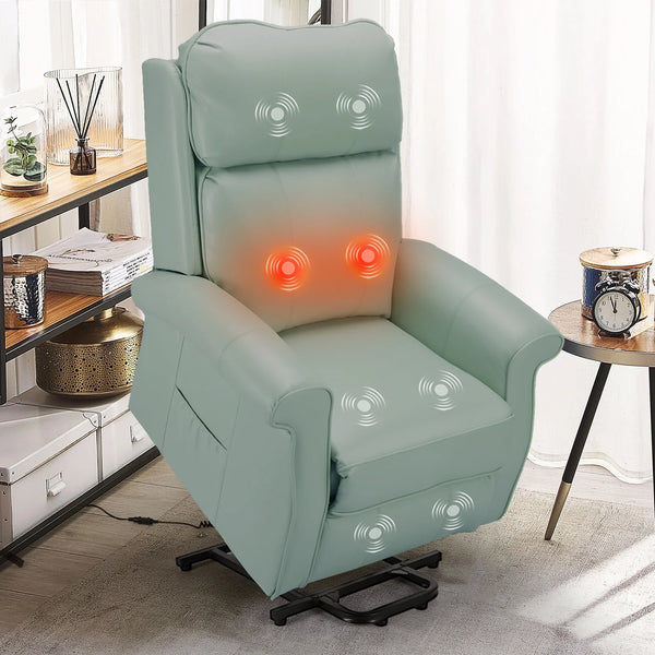 YODOLLA Power Lift Recliner Chair for Elderly Massage and Heat Chair with Side Pocket for Living Room in Mint Green