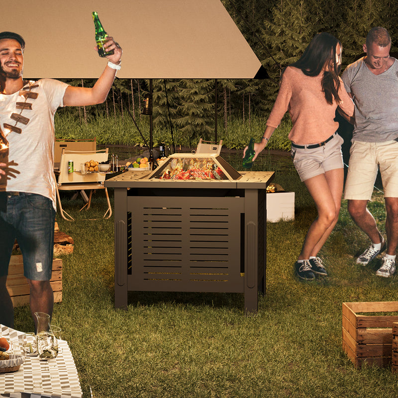 YODOLLA 30" Outdoor Fire Pit Table 3 in 1 Fire Pits for Outside with Removable Lid & Waterproof Cover and Tables