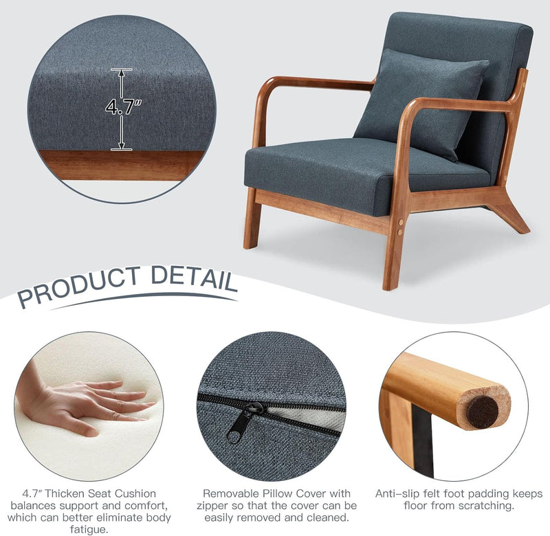 Aecojoy Accent Chair for Living Room Mid Century Modern Fabric Arm Chair Set of 2 in Blue for Bedroom