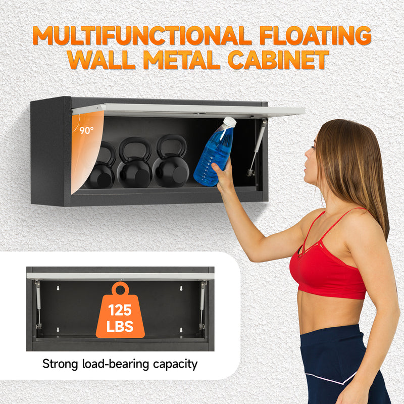 AECOJOY Metal Garage Storage Cabinet Wall-Mounted Locking Cabinet Hanging Garage Cabinets with Up-Flip Door Medicine Cabinet