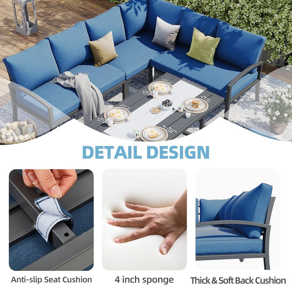 AECOJOY 7 Pieces Metal Patio Furniture Sets with Waterproof Cover on sale Patio Conversation Set Outdoor Sectional Sofa Metal Dining Furniture, Blue
