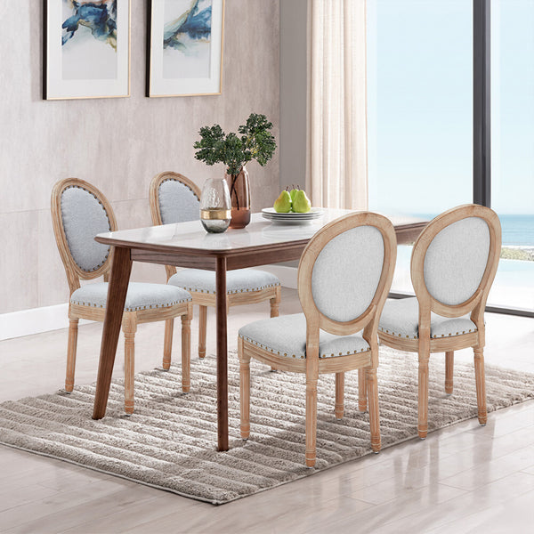 AVAWING French Country Dining Chairs Set of 4, Farmhouse Fabric Dining Room Chairs Vintage Chair with Round Back, Solid Wood Legs Kitchen Chair for Dining Room/Living Room/Kitchen/Restaurant, Grey