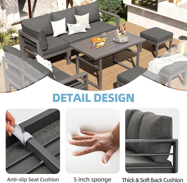 AECOJOY Aluminum Patio Furniture Sets with Waterproof Cloth Cover Outdoor Conversation Sets on Sale for Backyard,Dark Grey
