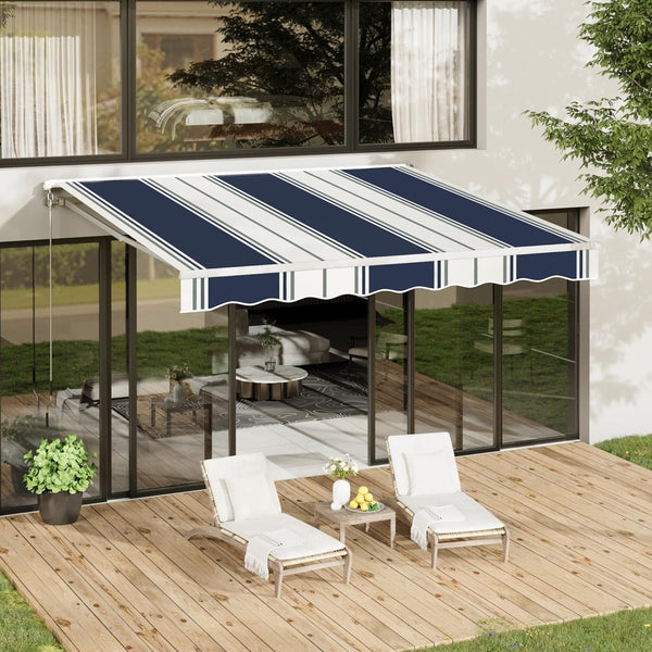 YODOLLA 10'×8' Manual Retractable Awning Sun Shade Patio Awning Cover Outdoor Patio Canopy Sunsetter Deck Awnings with Manual Crank Handle, gs with Manual Crank Handle, Blue Stripes