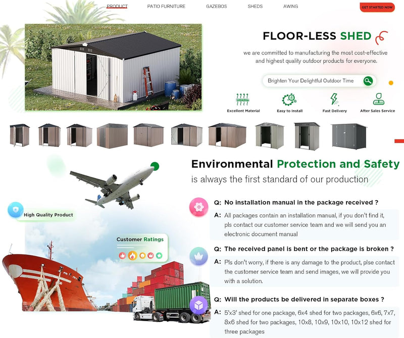 AECOJOY 12' x 12' Outdoor Storage Shed with Lockable Door Patio Metal Garden Storage Building in White for Outside