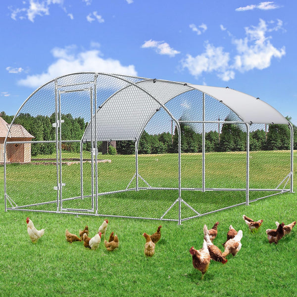 AECOJOY 130 Sq.Ft Large Walk-in Metal Chicken Cage Round-Top Chicken Coop Run for 10 Chicken or More