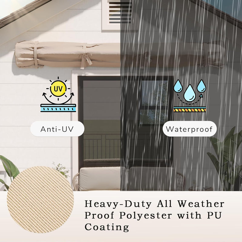 AECOJOY Protective Awning Cover, All-Weather Retractable Cover Storage Bag for 13' Wide Awnings for Patio, Waterproof Polyester Fabric in Beige