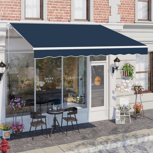 YODOLLA 10'×8' Manual Retractable Awning Sun Shade Patio Awning Cover Outdoor Patio Canopy Sunsetter Deck Awnings with Manual Crank Handle, Dark Blue