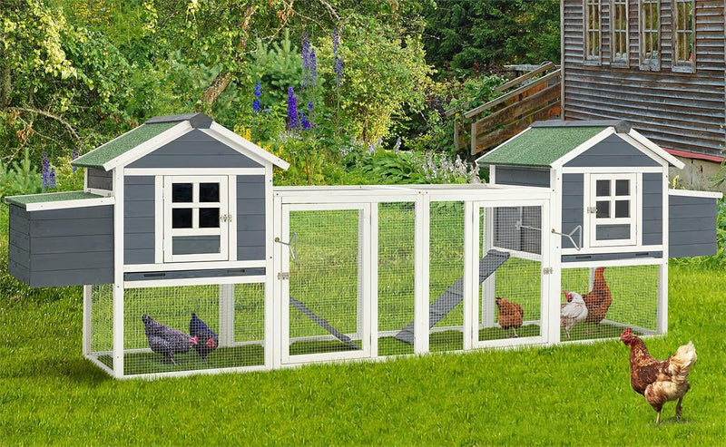 AECOJOY 123" Large Wooden Chicken Coop Clearance with Nesting Boxes for 6-8 Chickens in Gray