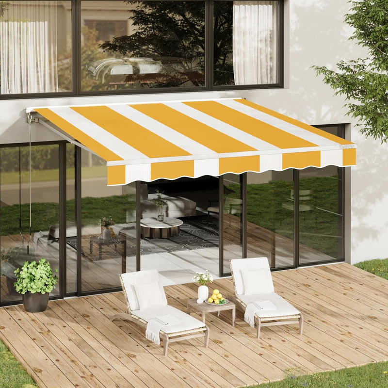 YODOLLA 10'×8' Manual Retractable Awning Sun Shade Patio Awning Cover Outdoor Patio Canopy Sunsetter Deck Awnings with Manual Crank Handle, Yellow Stripes