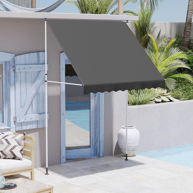 AECOJOY Manual Retractable Awning, 78" Non-Screw Outdoor Patio Awning, Adjustable Pergola Sun Shade Cover with UV Protection, Ideal Outdoor Canopy for Window or Door, Dark Grey