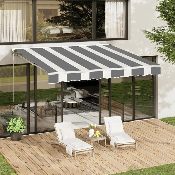 YODOLLA 8.2'×6.5' Manual Retractable Awning Sun Shade Patio Awning Cover Outdoor Patio Canopy Sunsetter Deck Awnings with Manual Crank Handle, Grey Stripes