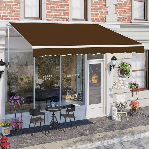 YODOLLA 10'×8' Manual Retractable Awning Sun Shade Patio Awning Cover Outdoor Patio Canopy Sunsetter Deck Awnings with Manual Crank Handle, Brown