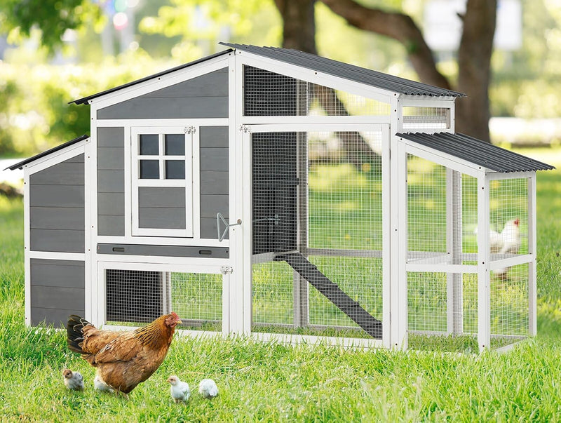 AECOJOY Large Chicken Coop, Wooden 81" Chicken Coop with Run&Waterproof Roof Hen House Outdoor 2 Story Poultry Cage w/Nesting Boxes, Ramp