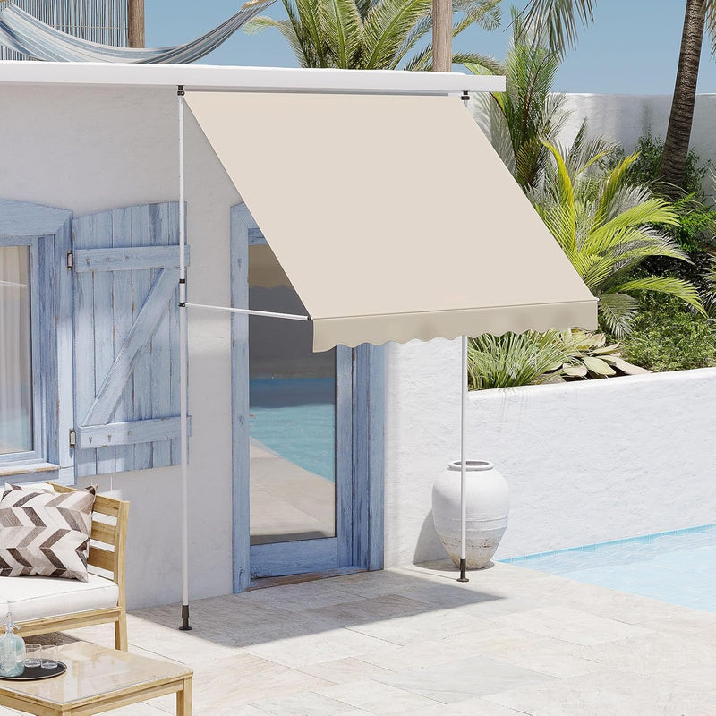 AECOJOY Manual Retractable Awning, 78" Non-Screw Outdoor Patio Awning, Adjustable Pergola Sun Shade Cover with UV Protection, Ideal Outdoor Canopy for Window or Door, Beige