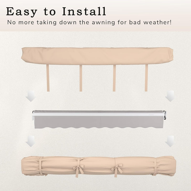 AECOJOY Protective Awning Cover, All-Weather Retractable Cover Storage Bag for 13' Wide Awnings for Patio, Waterproof Polyester Fabric in Beige