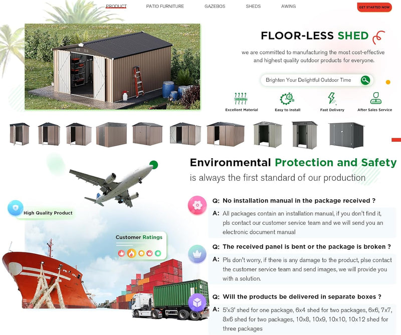 YODOLLA 10' x 14' Outdoor Storage Shed with Lockable Door Patio Metal Garden Storage Building in White for Outside