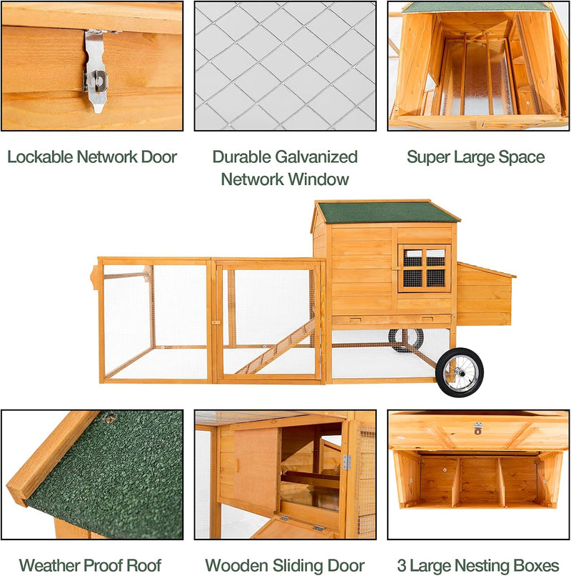 YODOLLA Chicken Coop 100" Wooden Large Chicken Cage with Run Chicken Coop for 6 8 Chickens,Chicken Run Hen House with 3 Nesting Boxes