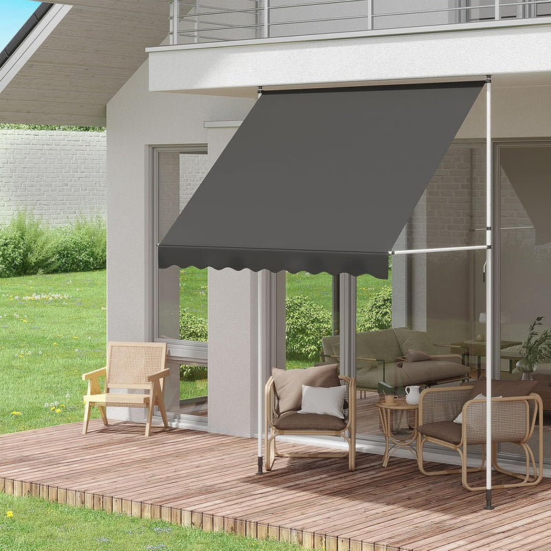 AECOJOY Manual Retractable Awning, 78" Non-Screw Outdoor Patio Awning, Adjustable Pergola Sun Shade Cover with UV Protection, Ideal Outdoor Canopy for Window or Door, Dark Grey