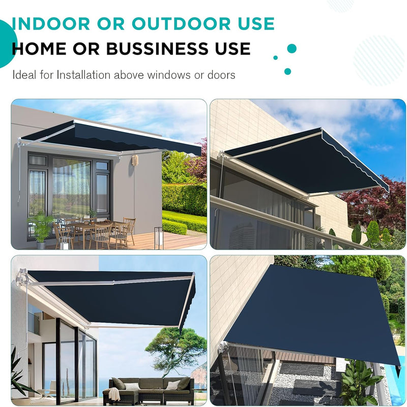 YODOLLA 10'×8' Manual Retractable Awning Sun Shade Patio Awning Cover Outdoor Patio Canopy Sunsetter Deck Awnings with Manual Crank Handle, Dark Blue