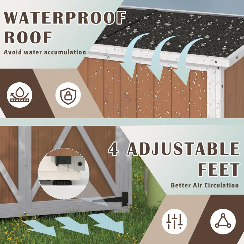 YODOLLA Outdoor Wooden Storage Shed with Waterproof Roof, Patio Storage Cabinet with 2 Removable Shelves and Double Lockable Doors in Brown