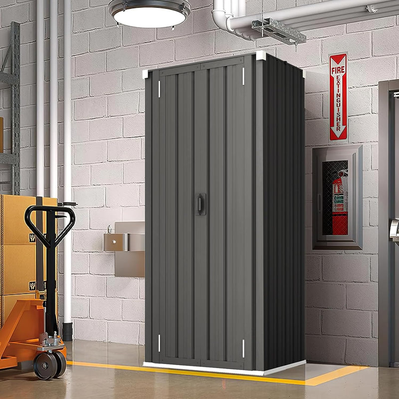 AECOJOY Outdoor Storage Cabinet for Garden, Garage & Patio, a Metal Organizer with Doors and Shelves in Gray