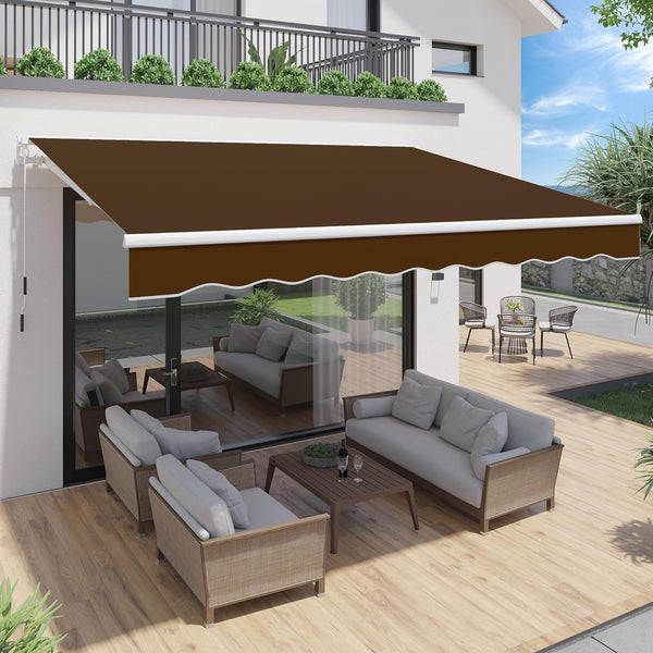 YODOLLA 13'×9.8' Manual Retractable Awning Sun Shade Patio Awning Cover Outdoor Patio Canopy Sunsetter Deck Awnings with Manual Crank Handle, Brown
