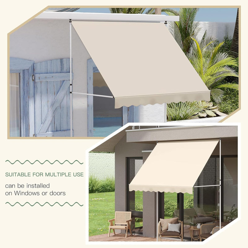 AECOJOY Manual Retractable Awning, 78" Non-Screw Outdoor Patio Awning, Adjustable Pergola Sun Shade Cover with UV Protection, Ideal Outdoor Canopy for Window or Door, Beige