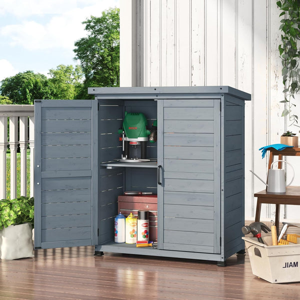 YODOLLA Wooden Free-Standing Floor Cabinet，Practical Storage Cabine with Metal Tabletop and 2 Doors for Kitchen, Entryway, Living Room, Gray