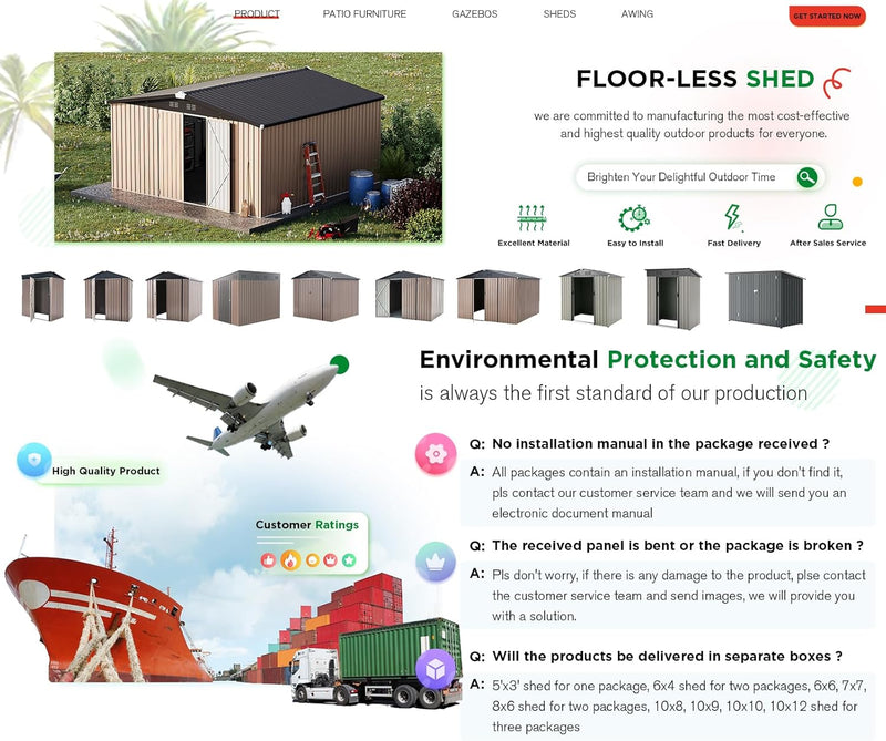 AECOJOY 12' x 12' Outdoor Metal Storage Shed with Lockable Door for Backyard& Patio, Outside use